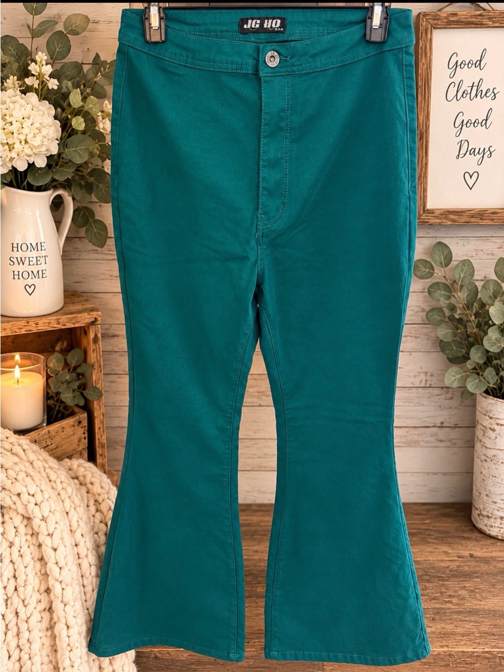 Teal Wide-Leg Flare Jeans for Women